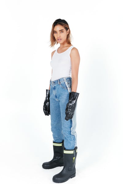 DOUBLE FRONT FRAYED JEANS