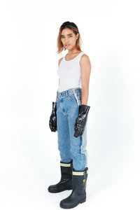 DOUBLE FRONT FRAYED JEANS